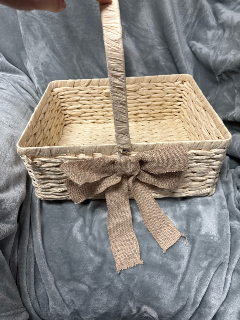 Woven Rectangular Basket with Burlap Bow - Natural